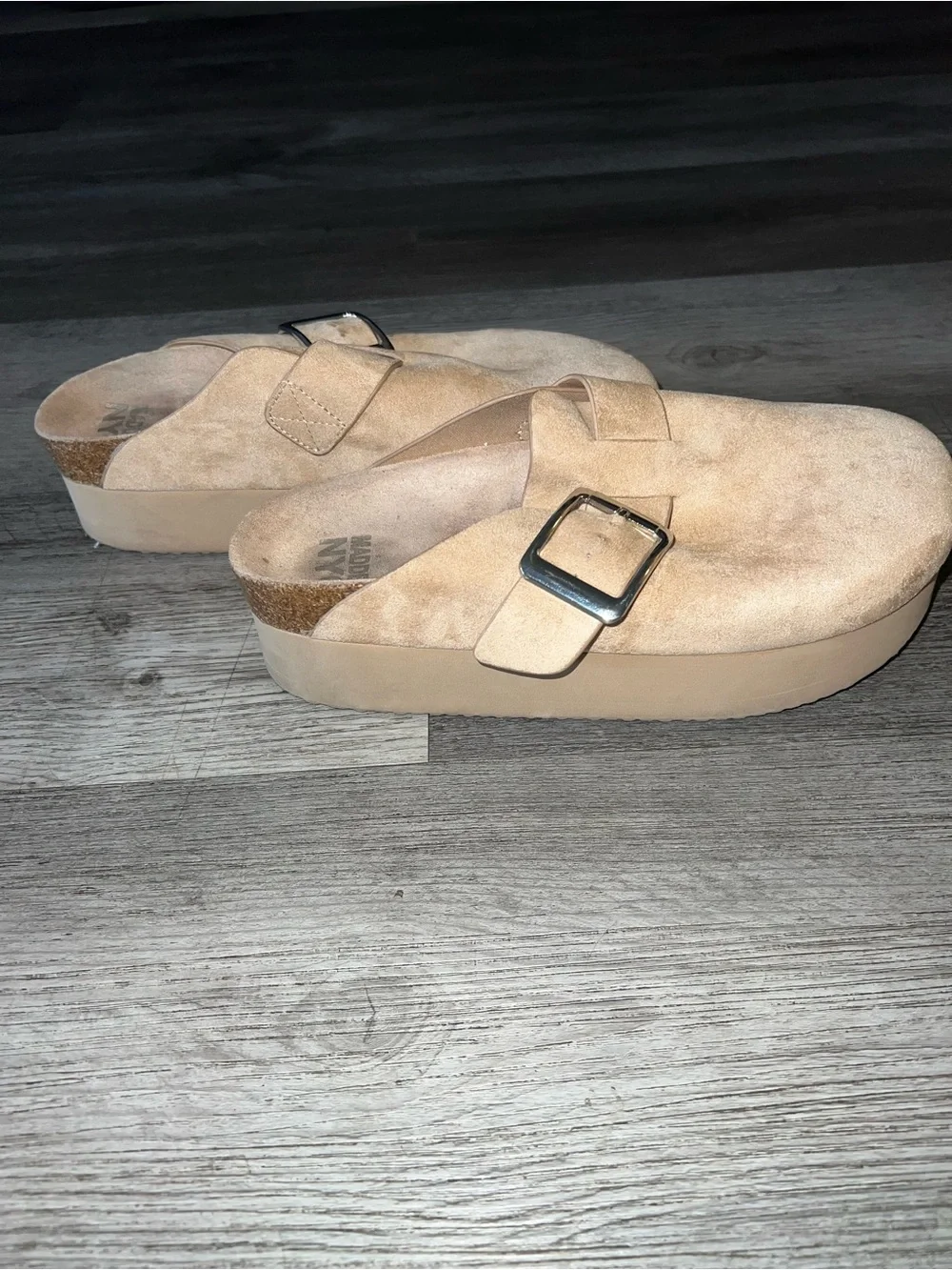 Madden NYC Tan Suede Slide with Silver Buckle